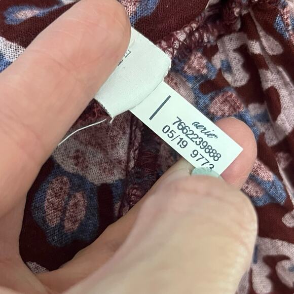 Aerie Peasant Midi Dress XS Floral Oversized Boho Long Sleeve Flowy Casual Red - Picture 9 of 9